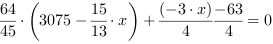 64/45*(3075-15/13*x)+(-3*x)/4-63/4 = 0