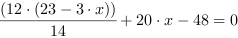 (12*(23-3*x))/14+20*x-48 = 0