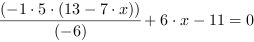 (-1*5*(13-7*x))/(-6)+6*x-11 = 0