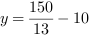 y = 150/13-10