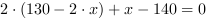 2*(130-2*x)+x-140 = 0