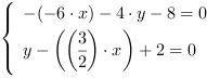 /| -(-6*x)-4*y-8 = 0| y-((3/2)*x)+2 = 0