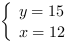 /| y = 15| x = 12