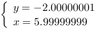 /| y = -2.00000001| x = 5.99999999