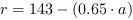 r = 143-(0.65*a)