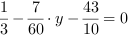 1/3-7/60*y-43/10 = 0