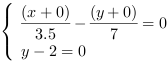 /| (x+0)/3.5-((y+0)/7) = 0| y-2 = 0