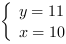 /| y = 11| x = 10