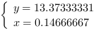 /| y = 13.37333331| x = 0.14666667