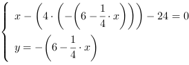 /| x-(4*(-(6-1/4*x)))-24 = 0| y = -(6-1/4*x)