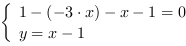 /| 1-(-3*x)-x-1 = 0| y = x-1