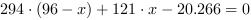 294*(96-x)+121*x-20.266 = 0