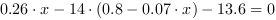 0.26*x-14*(0.8-0.07*x)-13.6 = 0