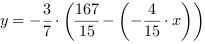 y = -3/7*(167/15-(-4/15*x))