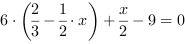 6*(2/3-1/2*x)+x/2-9 = 0