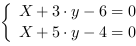 /| X+3*y-6 = 0| X+5*y-4 = 0