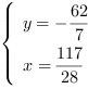 /| y = -62/7| x = 117/28