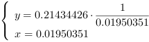 /| y = 0.21434426*0.01950351^-1| x = 0.01950351