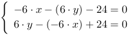 /| -6*x-(6*y)-24 = 0| 6*y-(-6*x)+24 = 0