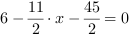 6-11/2*x-45/2 = 0